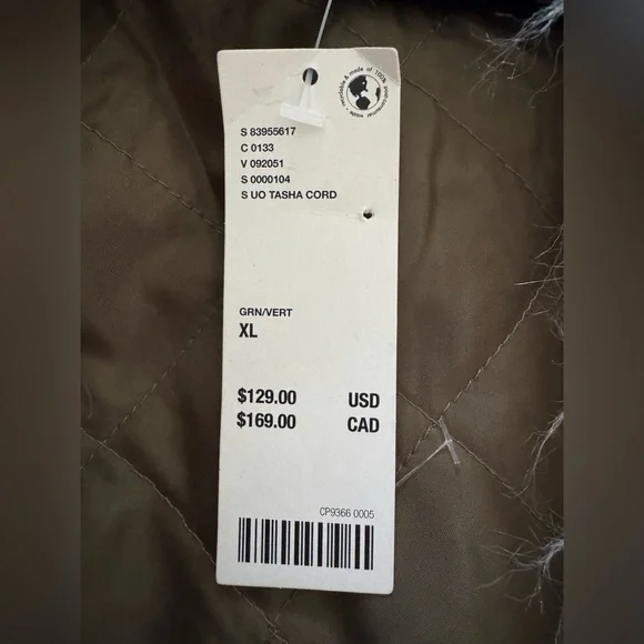 NWT Urban Outfitters Tasha Corduroy Faux Fur Trim Trench Coat Green XL - Picture 4 of 10